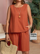 Conjunto Feminino de Regata Gola Redonda e Short - Miranda. Plus Size