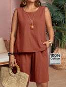 Conjunto Feminino de Regata Gola Redonda e Short - Miranda. Plus Size