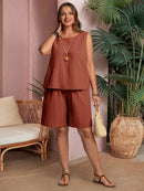 Conjunto Feminino de Regata Gola Redonda e Short - Miranda. Plus Size