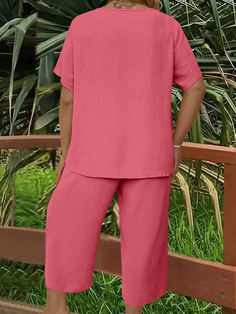 Conjunto Feminino De Calça E Blusa Manga Curta Shelly Plus Size