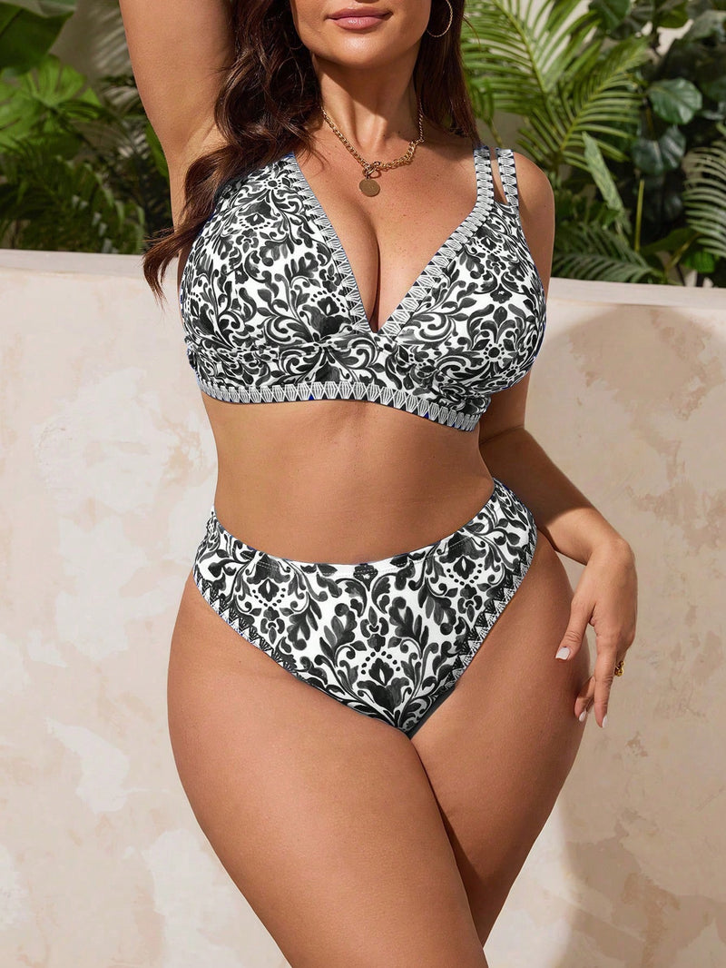 Conjunto de Biquíni Feminino de Cintura Alta - Belinda. Plus Size