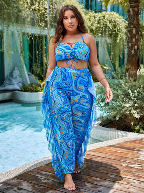 Biquini feminino cintura alta com saída de praia tipo calça Tania. Plus Size