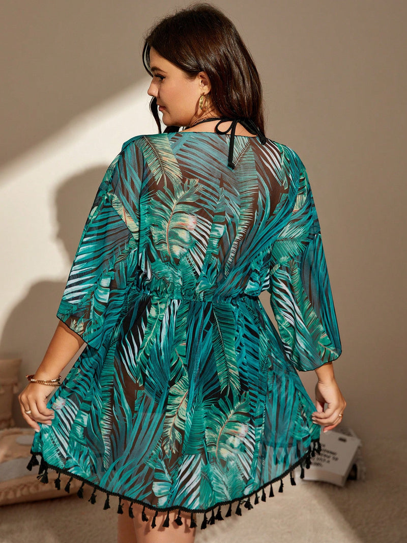 Saída de praia Feminina estampada tipo quimono Daina. Plus Size