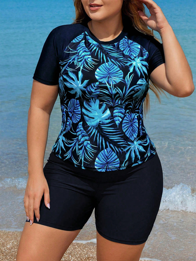 Conjunto de praia feminino de camiseta e short Alondra. Plus Size