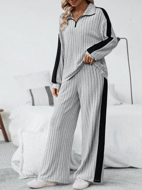 Conjunto feminino canelado com zíper frontal Grecia