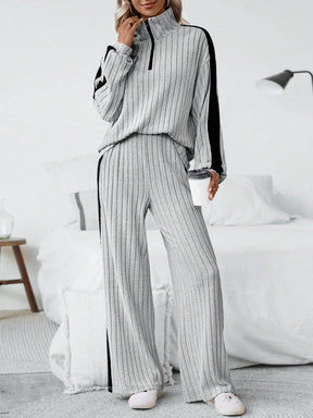 Conjunto feminino canelado com zíper frontal Grecia