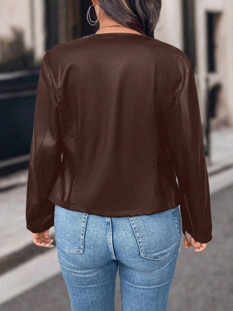 SHEIN LUNE Jaqueta Casual de Manga Longa com Zíper na Frente, Cor Sólida, Plus Size