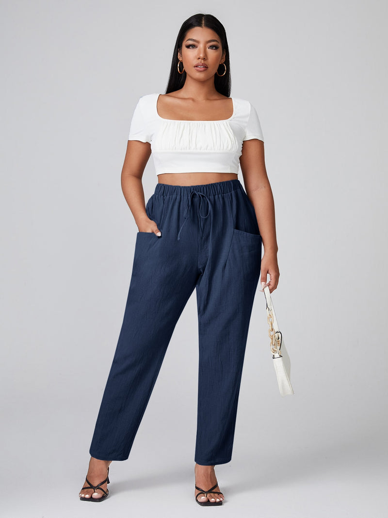 Calça Feminina Casual Com Bolso Remendado Sonia Plus Size