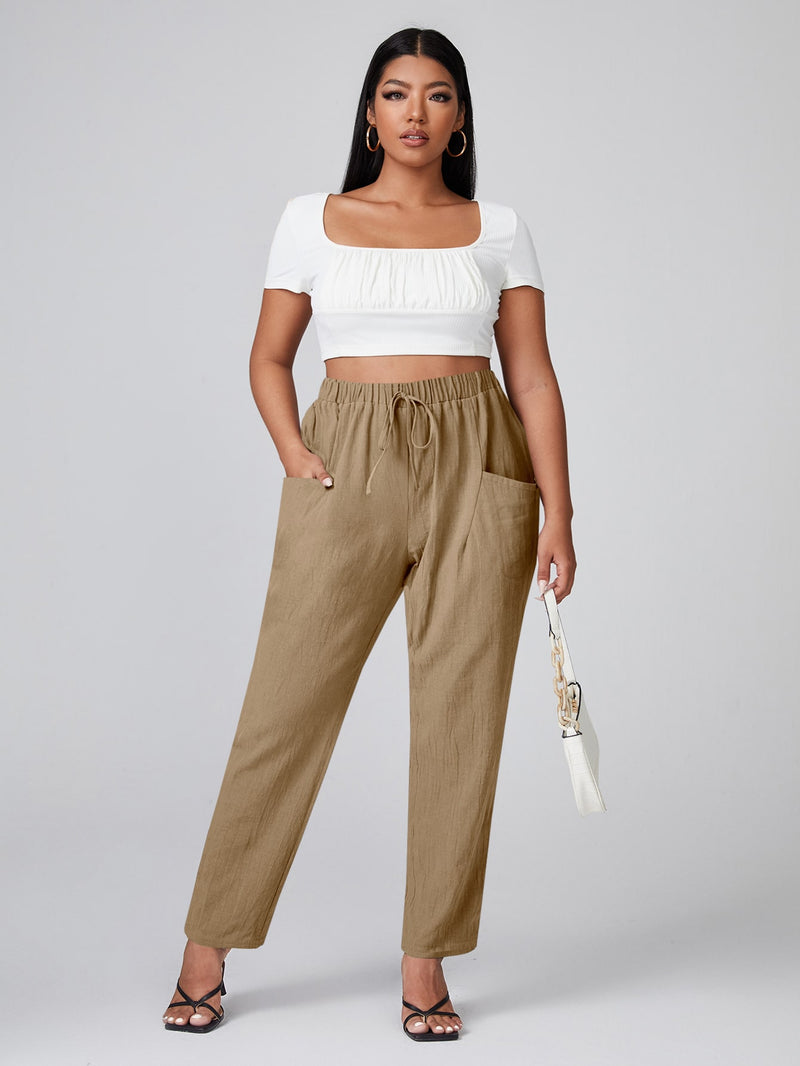 Calça Feminina Casual Com Bolso Remendado Sonia Plus Size