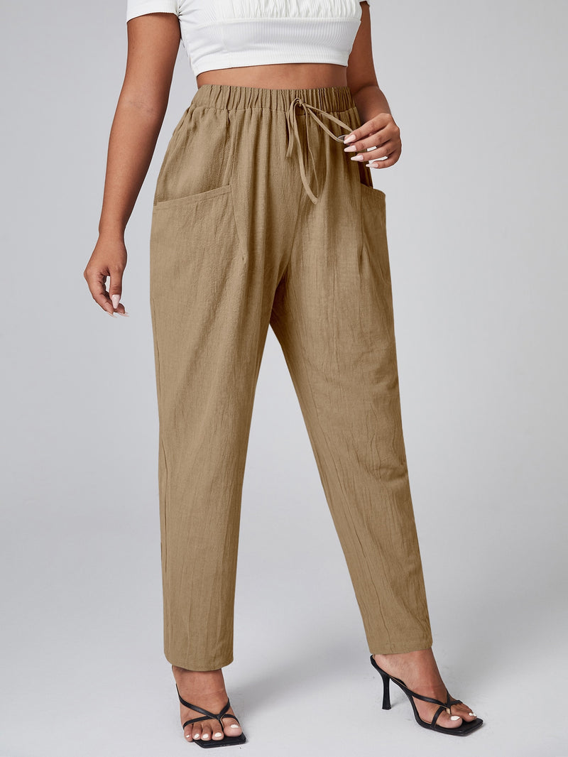 Calça Feminina Casual Com Bolso Remendado Sonia Plus Size