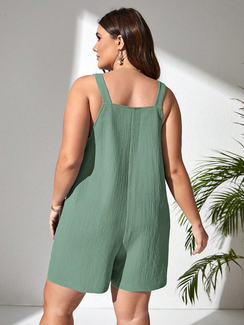 Macacão Feminino Plus Size Com Bolso Frontal E Nó Nas Alças