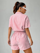 Macaquinho feminino com elastico na cintura e estampa listrada Lucia