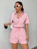 Macaquinho feminino com elastico na cintura e estampa listrada Lucia