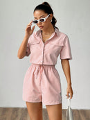 Macaquinho feminino com elastico na cintura e estampa listrada Lucia