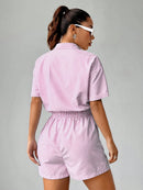 Macaquinho feminino com elastico na cintura e estampa listrada Lucia