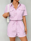 Macaquinho feminino com elastico na cintura e estampa listrada Lucia