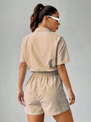 Macaquinho feminino com elastico na cintura e estampa listrada Lucia