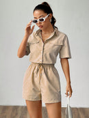 Macaquinho feminino com elastico na cintura e estampa listrada Lucia