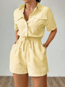 Macaquinho feminino com elastico na cintura e estampa listrada Lucia