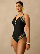 Maiô Feminino com detalhe em Retalhos Estampado - Nicolle. Plus Size