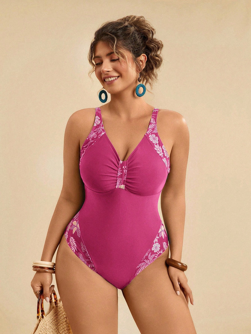Maiô Feminino com detalhe em Retalhos Estampado - Nicolle. Plus Size