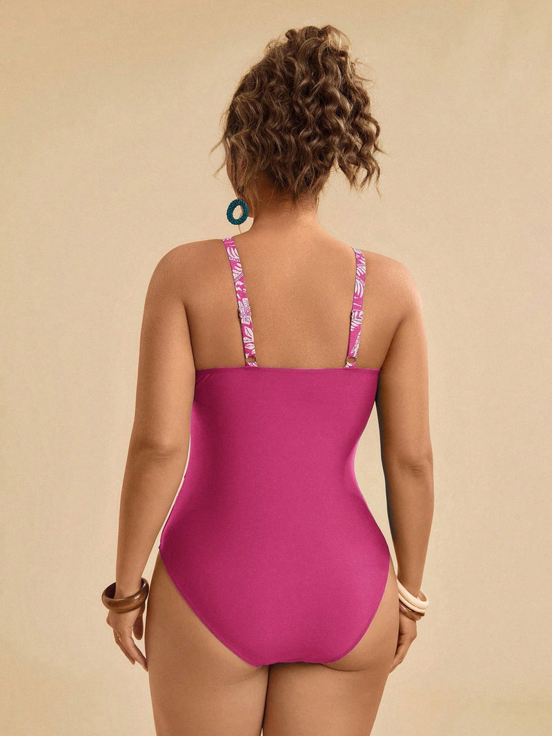 Maiô Feminino com detalhe em Retalhos Estampado - Nicolle. Plus Size