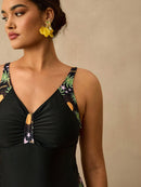 Maiô Feminino com detalhe em Retalhos Estampado - Nicolle. Plus Size