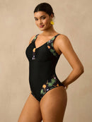 Maiô Feminino com detalhe em Retalhos Estampado - Nicolle. Plus Size