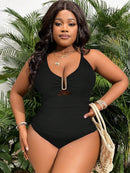 Maiô Feminino com Decote em U e Costas Vazadas Plissado - Cora. Plus Size