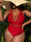 Maiô Feminino com Decote em V Profundo, Painel de Tela - Estela. Plus Size