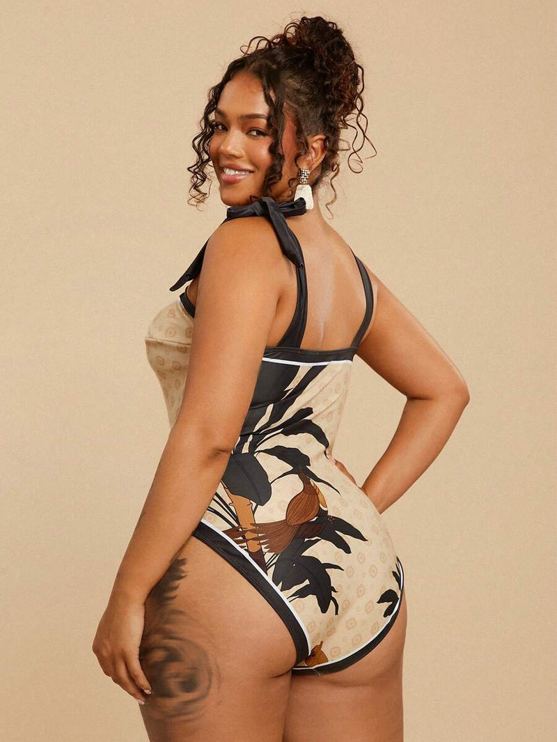 Maiô Feminino com Laço no Ombro - Sami. Plus Size