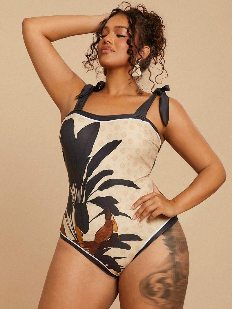 Maiô Feminino com Laço no Ombro - Sami. Plus Size