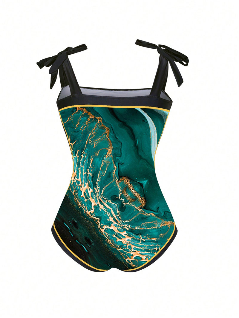 Maiô Feminino com Saída de Praia comToque de Luxo e Estampa Refinada - Margo. Plus Size