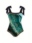 Maiô Feminino com Saída de Praia comToque de Luxo e Estampa Refinada - Margo. Plus Size