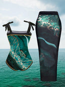 Maiô Feminino com Saída de Praia comToque de Luxo e Estampa Refinada - Margo. Plus Size