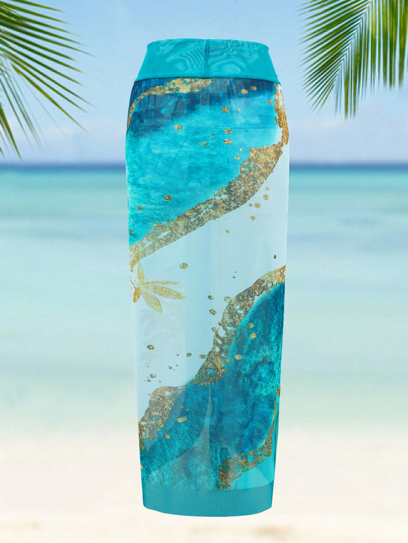 Maiô Feminino com Saída de Praia com Amarração e Estampa Elegante - Valentina. Plus Size
