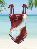 Maiô Feminino com Saída de Praia com Amarração e Estampa Elegante - Valentina. Plus Size