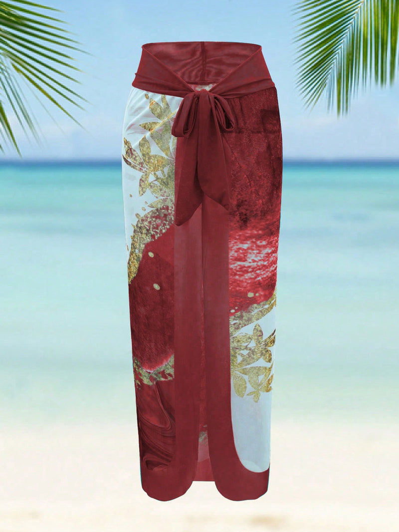 Maiô Feminino com Saída de Praia com Amarração e Estampa Elegante - Valentina. Plus Size