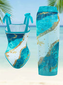 Maiô Feminino com Saída de Praia com Amarração e Estampa Elegante - Valentina. Plus Size