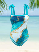 Maiô Feminino com Saída de Praia com Amarração e Estampa Elegante - Valentina. Plus Size