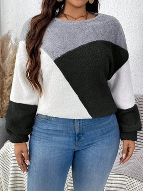 Moletom Feminino com Gola Redonda em Blocos de Cor - Soraya. Plus Size