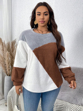 Moletom Feminino com Gola Redonda em Blocos de Cor - Soraya. Plus Size