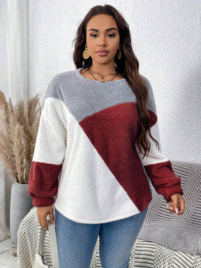 Moletom Feminino com Gola Redonda em Blocos de Cor - Soraya. Plus Size
