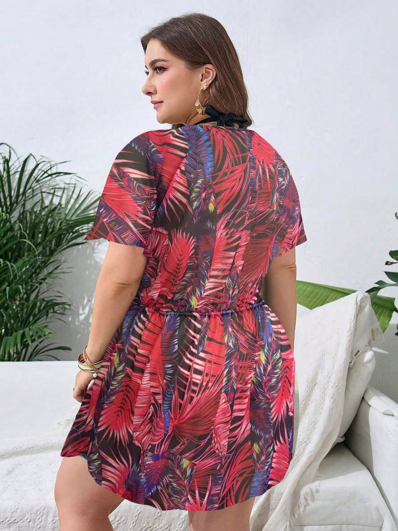 Saída De Praia Feminina Decote Em V Manga Morcego Gardenia Plus Size