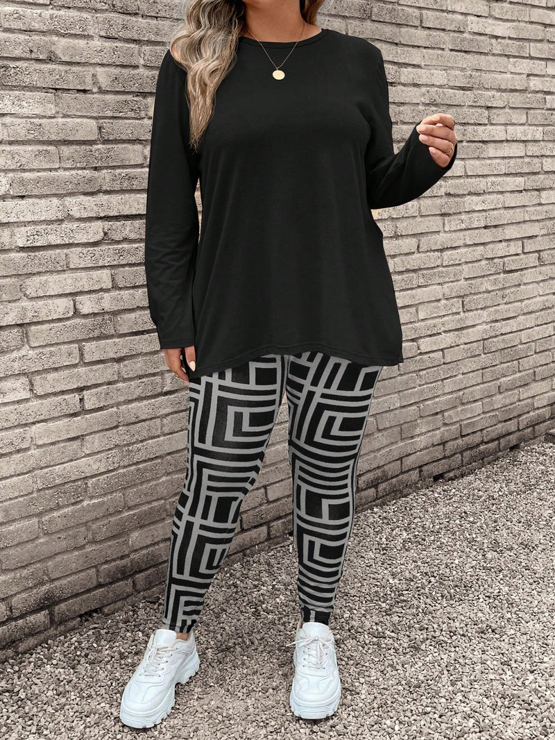 Conjunto Feminino Camisa de Manga Comprida e Legging Georgia. Plus Size