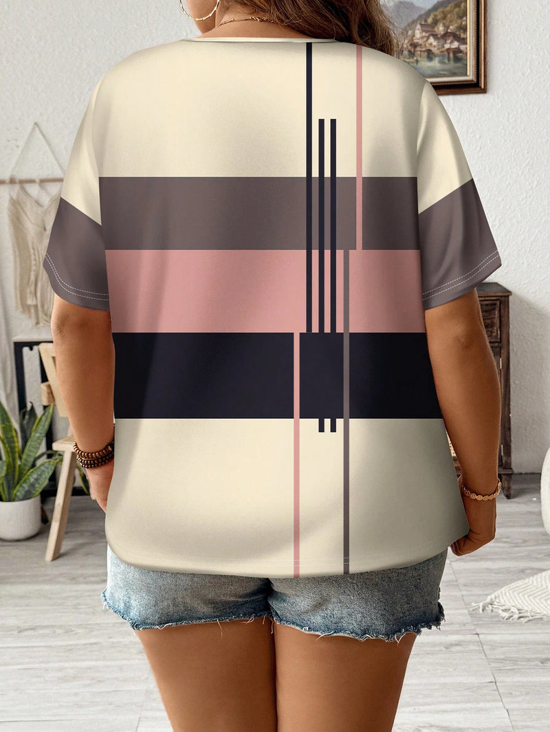 Camisa Feminina com Detalhe em Listras Verticais e Design Casual - Amélia. Plus Size