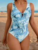 Maiô Feminino com Laço no Busto Estampado de Mármore - Jhuly