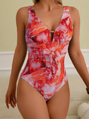 Maiô Feminino com Laço no Busto Estampado de Mármore - Jhuly