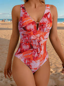 Maiô Feminino com Laço no Busto Estampado de Mármore - Jhuly