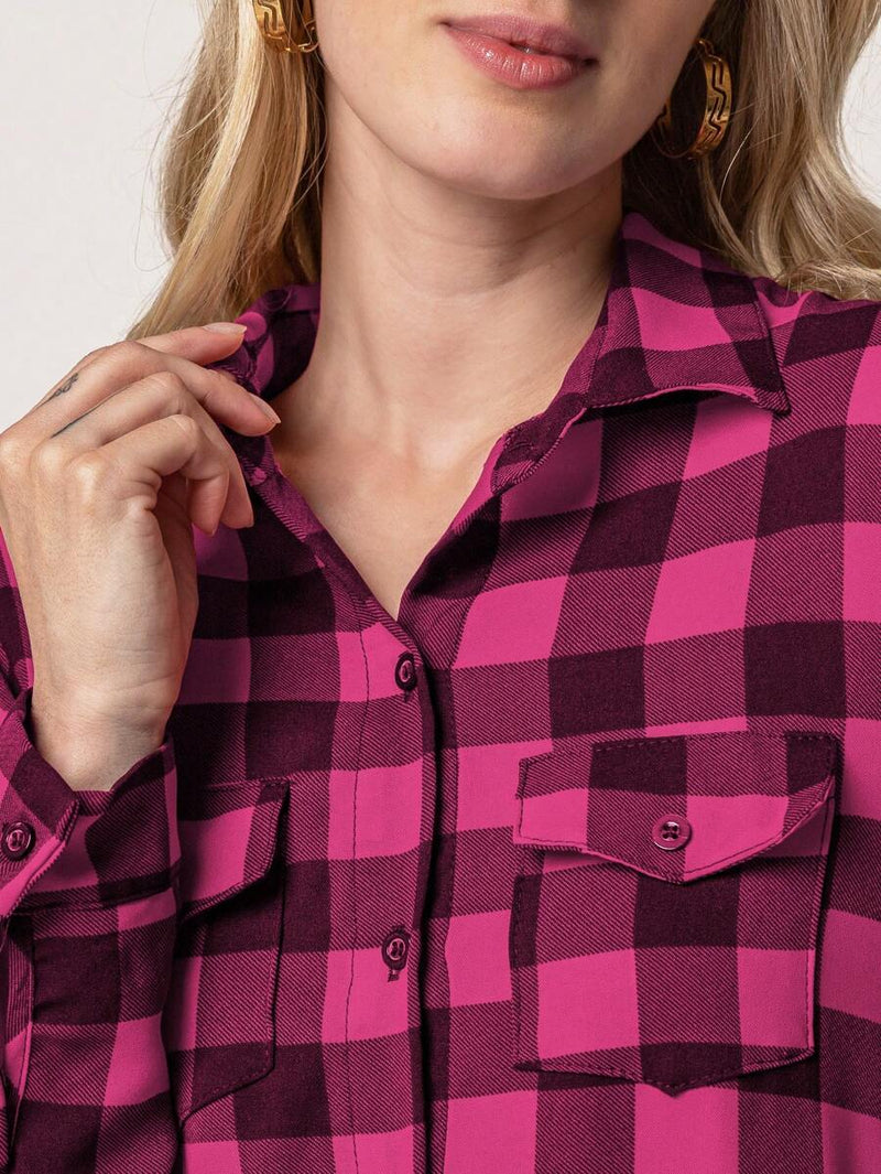 Blusa Feminina manga longa xadrez - Larissa. Plus Size